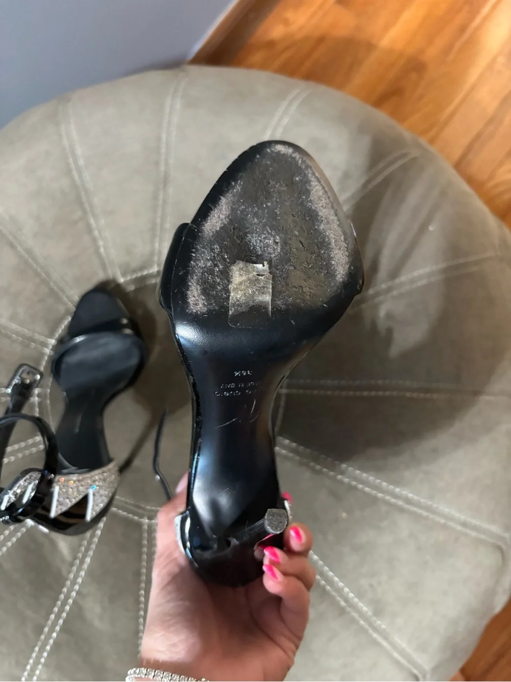 Giuseppe Zanotti Black Patent Stiletto Sandals with Crystal Lightning Detail